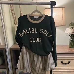 Green Malibu Golf Club Sweater & Klesis Striped Skirt in Beige and Black